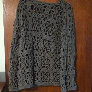 Gray/Army Green Crochet Knit Sweater